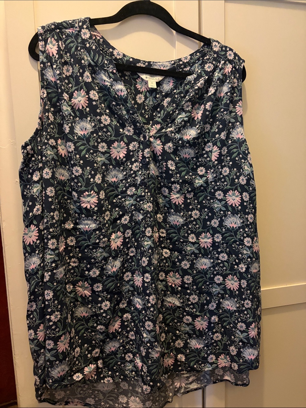 Market & Spruce Navy Floral Button-Front Top with Pink & Green Accents